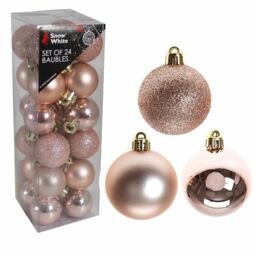 Snow White Shatterproof Christmas Tree Decoration - 24 Pk 30mm Baubles