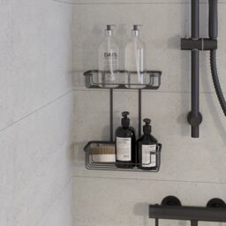 Croydex Black Shower Caddy 2 Tier Screw To Wall Bathroom Caddy