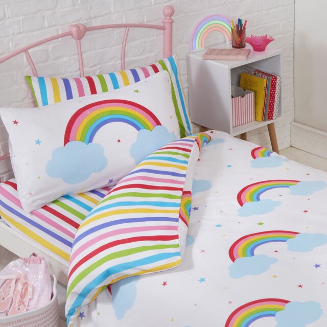 Rainbow Sky Junior Toddler Duvet Cover Set Boys Girls Bedding