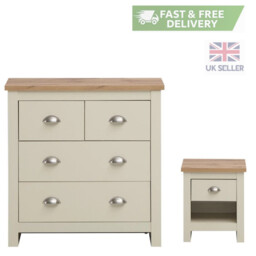 Cream Bedroom Set Oak 2+2 Chest Of Drawers 1 Drawer Bedside Table 2