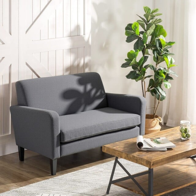 Linen Modern-curved 2-seat Sofa Loveseat W/ Thick Cushion Wood Legs