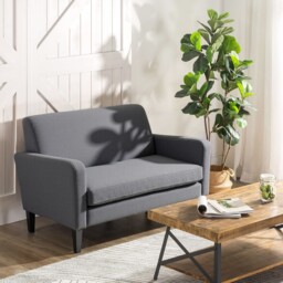 Linen Modern-curved 2-seat Sofa Loveseat W/ Thick Cushion Wood Legs
