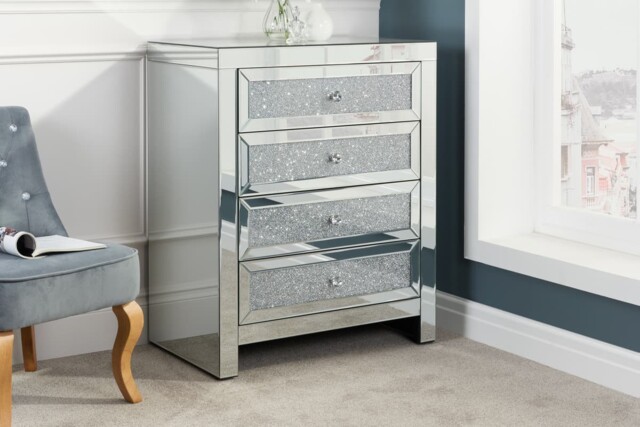 Birlea Vienna Mirrored 4 Drawer Chest With Crystal Handle