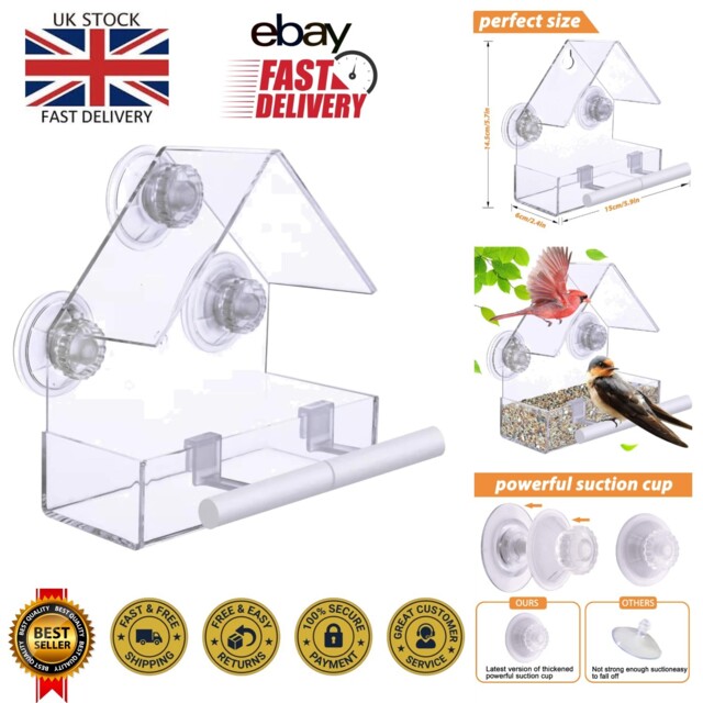 Extra Strong Acrylic Window Bird Feeder With Drainage Holes & Secure