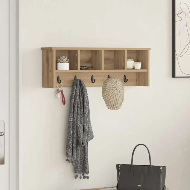 Wall-mounted Coat Rack With Shelf Artisan Oak 75 X 16 X 26 Cm Vidaxl