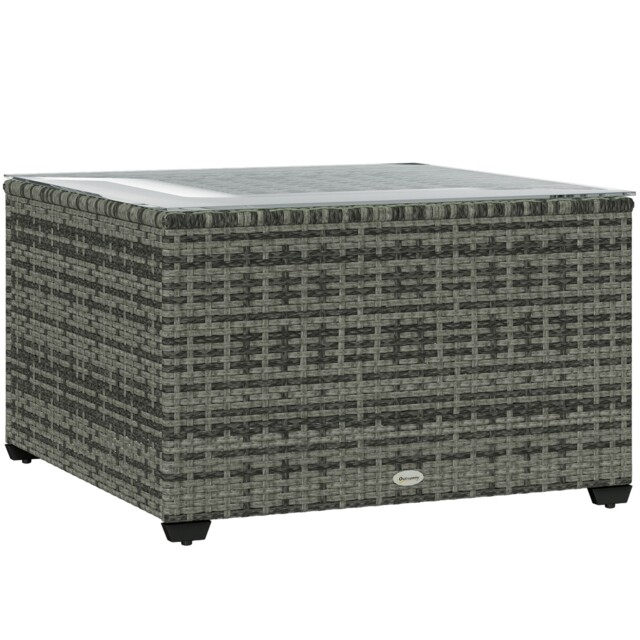 Outsunny Outdoor Coffee Table With Glass Top, Rattan Side Table, Light