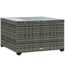 Outsunny Outdoor Coffee Table With Glass Top, Rattan Side Table, Light