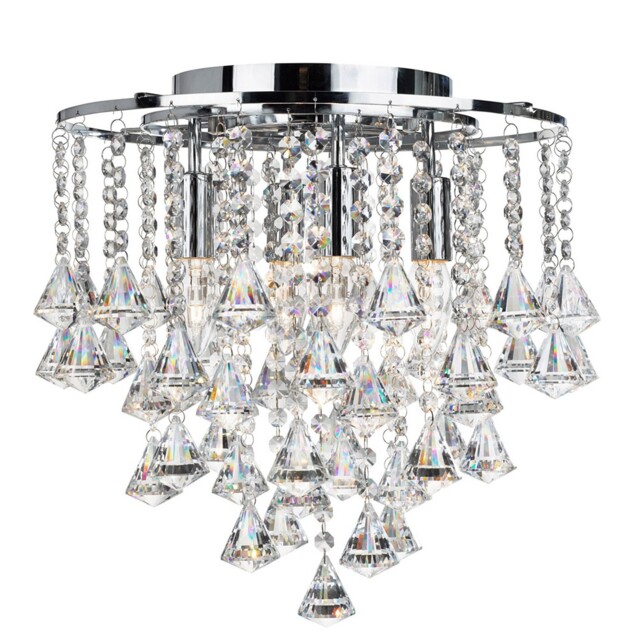 4 Lights Chrome Frame Flush Ceiling Fitting Light With Crystal Buttons