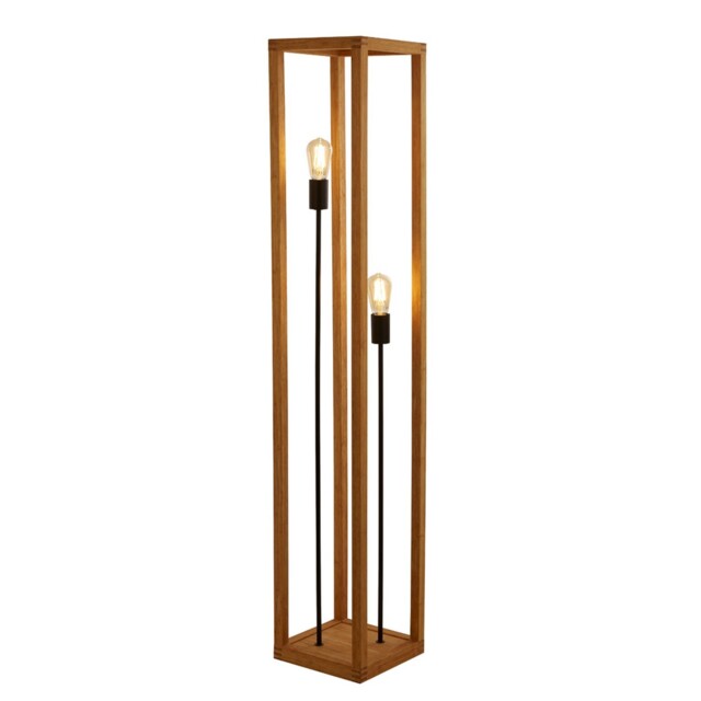 2 Bulbs Wooden Frame And Black Metal Free Standing Standard Floor Lamp