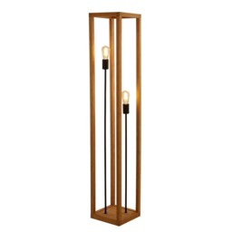 2 Bulbs Wooden Frame And Black Metal Free Standing Standard Floor Lamp