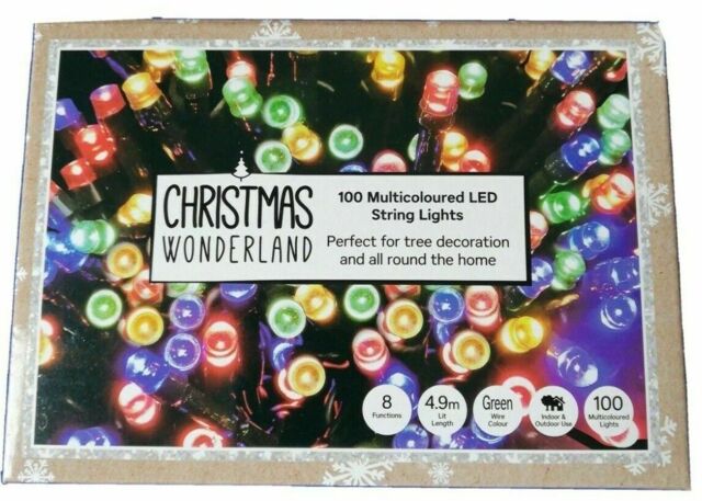 2 X 100 Multi Coloured Led String Lights Indoor & Outdoor 8 Function