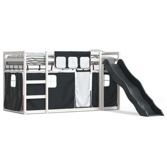 Bunk Bed With Slide And Curtains White And Black 90x200 Cm Vidaxl