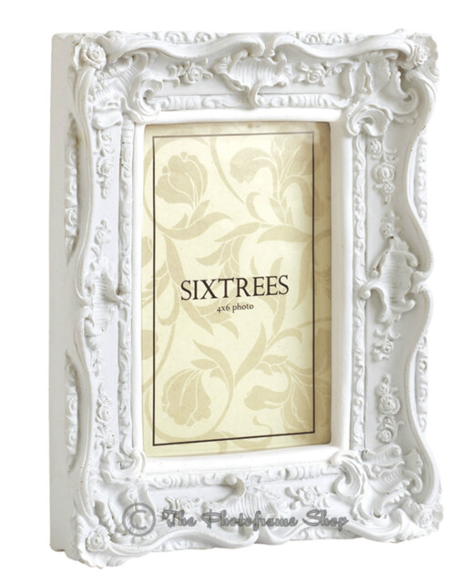 Sixtrees Chelsea Shabby Chic Very Ornate Vintage Matt White 6x4 Inch