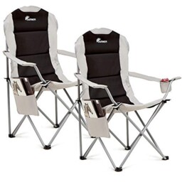 Padded Camping Chairs - Set Of 2 Deluxe Folding Chairs With Cup Holder