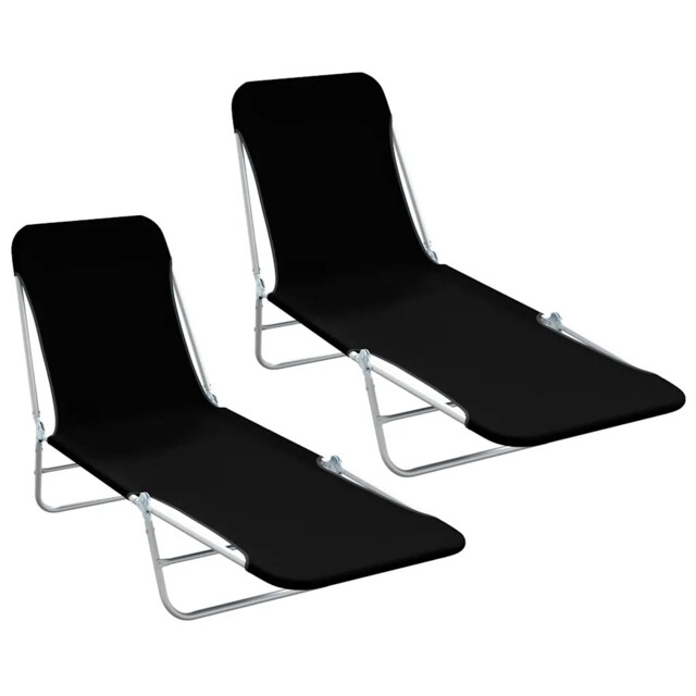 Folding Sun Loungers 2 Pcs Steel And Fabric Black Vidaxl