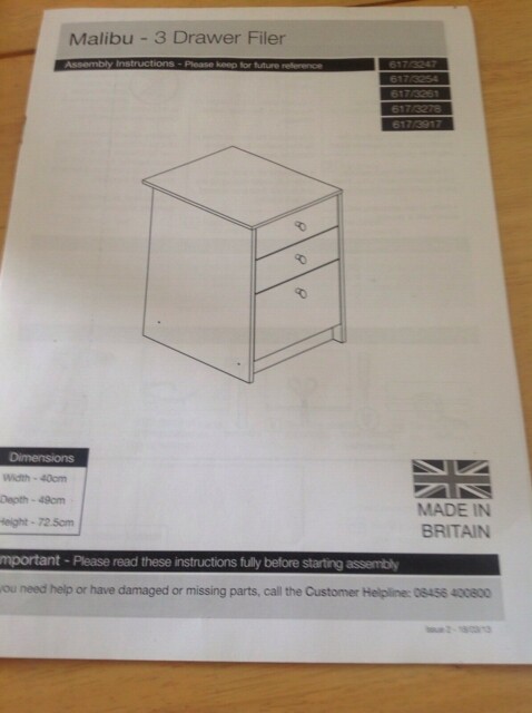 1 X Malibu 3 Drawer Filer Chest - Oak Effect Size H72.5 W40 D49cm May