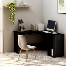 Corner Desk L-shaped 120x140x75cm High Gloss Black Engineered Wood W/