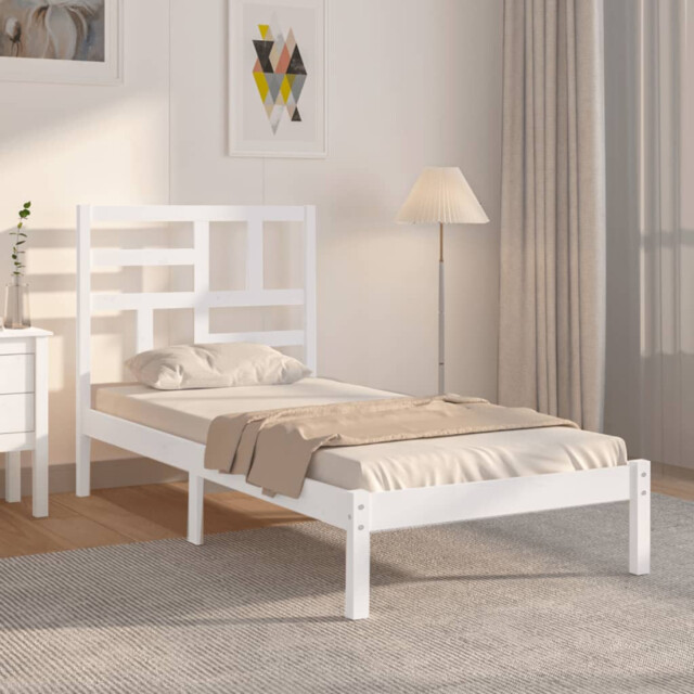 Bed Frame Single 75x190cm White Solid Pine Wood Headboardrustic Sturdy