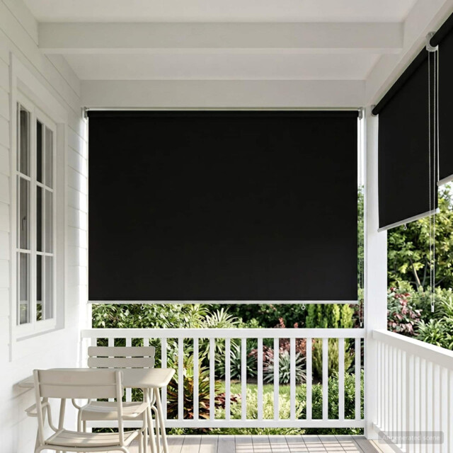 Roller Blind Black 140x140 Cm Polyester Uv-resistant Room Darkening