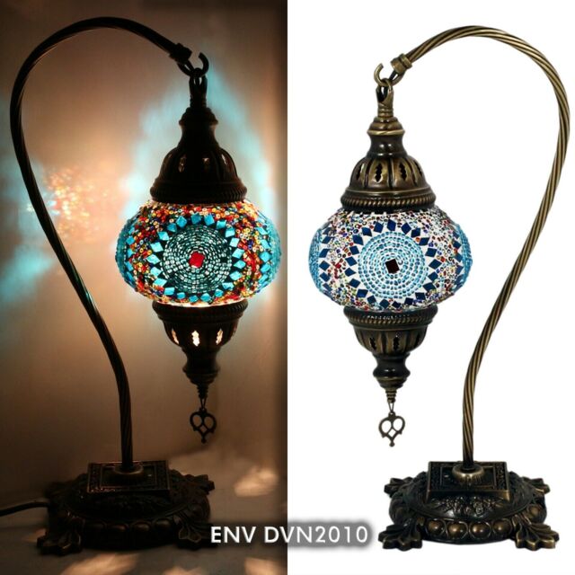 Turkish Moroccan Colorful Glass Mosaic Handmade Swan Neck Table Lamp