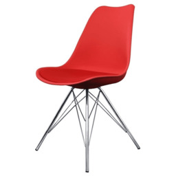 Red Plastic Dining Chair With Chrome Metal Legs- Red Seat Pad -soho
