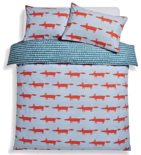 Habitat Scion Mr Fox Size Double Light Blue Duvet Cover Set 100%