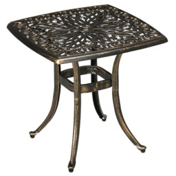 Outdoor Cast Aluminium Side Table Bronze Tone 54x54cm W/ Umbrella Hole