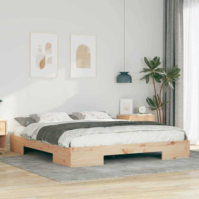 Bed Frame Solid Pine Natural Brown 200x200 Cm Rectangular Sturdy
