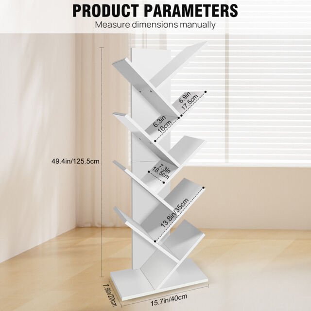 9 Tier Bookshelf Tree Bookcase Floor Standing Wooden Shelves Storage