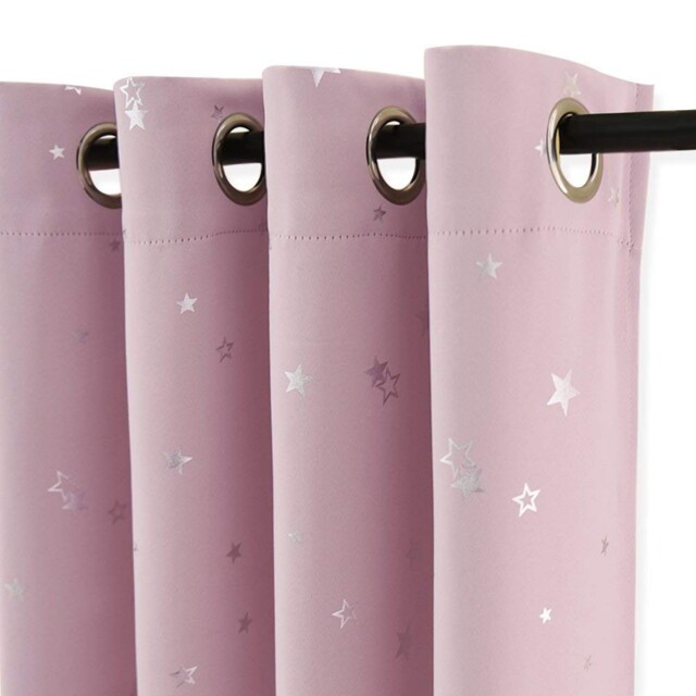 Stars Foil Printed Blackout Curtains - Pink 52 X 54 Inch Thermal