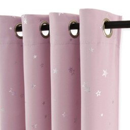 Stars Foil Printed Blackout Curtains - Pink 52 X 54 Inch Thermal