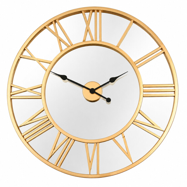 Large Gold Mirrored Wall Clock 76cm Roman Numeral Metal Wall Clock
