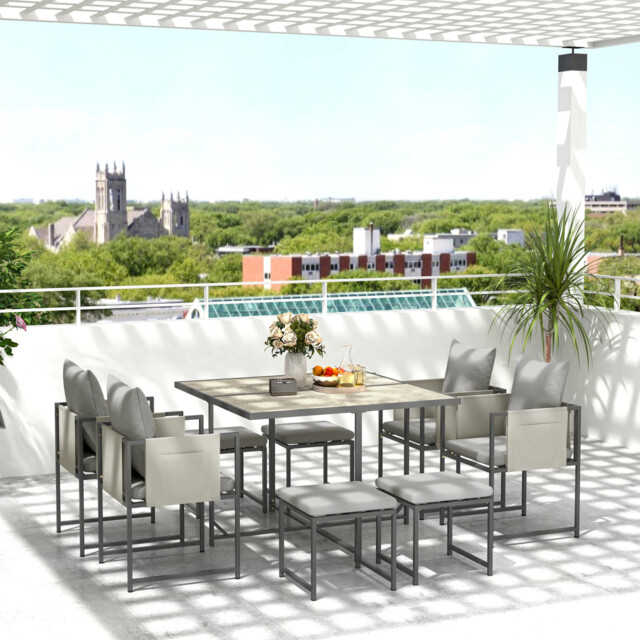 Garden Dining Set, Cube Garden Furniture With Cushions 8 Seater
