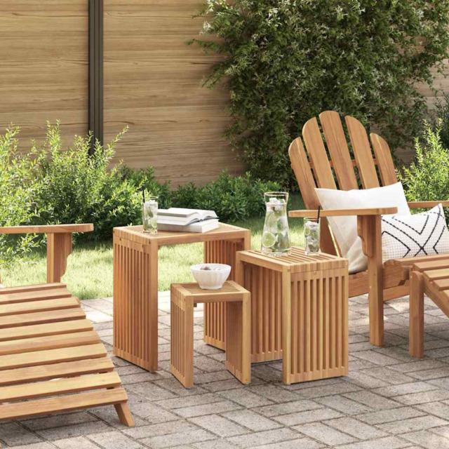 Garden Side Table Brown Solid Teak Wood 33x44.5x51 Cm Outdoor Modern