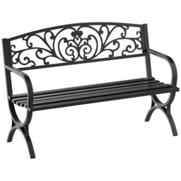 Garden Bench Steel Black 127x60x85cm Powder-coated Floral Backrest