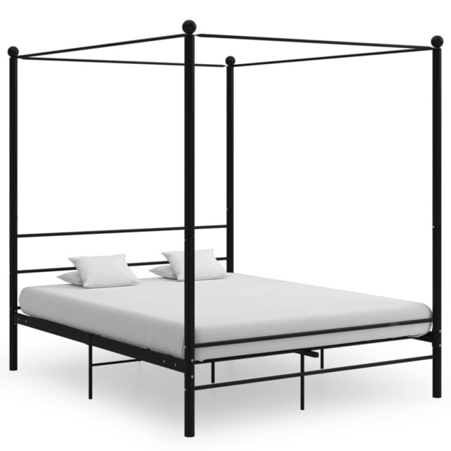 Canopy Bed Frame Black Powder-coated Metal 160x200cm Slatted 120x200cm