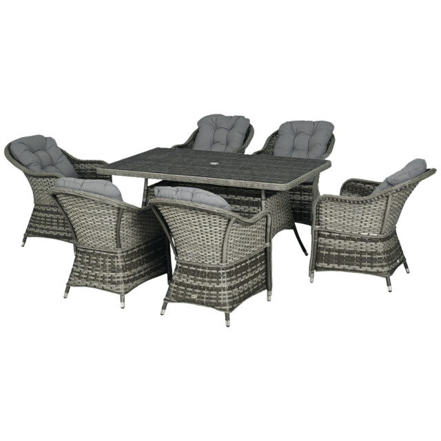 Outsunny Pe Rattan Garden Dining Set For 6 With Seat And Back Cushions