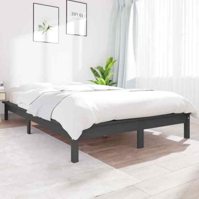 Bed Frame Grey 160x200 Cm Solid Wood Pine Vidaxl