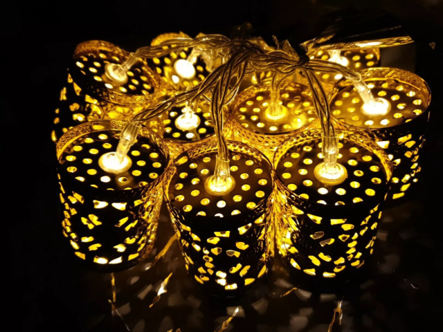Konstsmide 10 Gold Led Metal Cylinder Christmas Party Lights Indoor