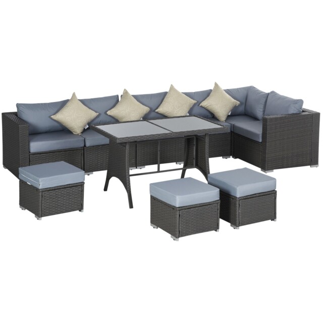 9-seater Garden Rattan Furniture 10 Pcs Rattan Corner Dining Sofa Set,