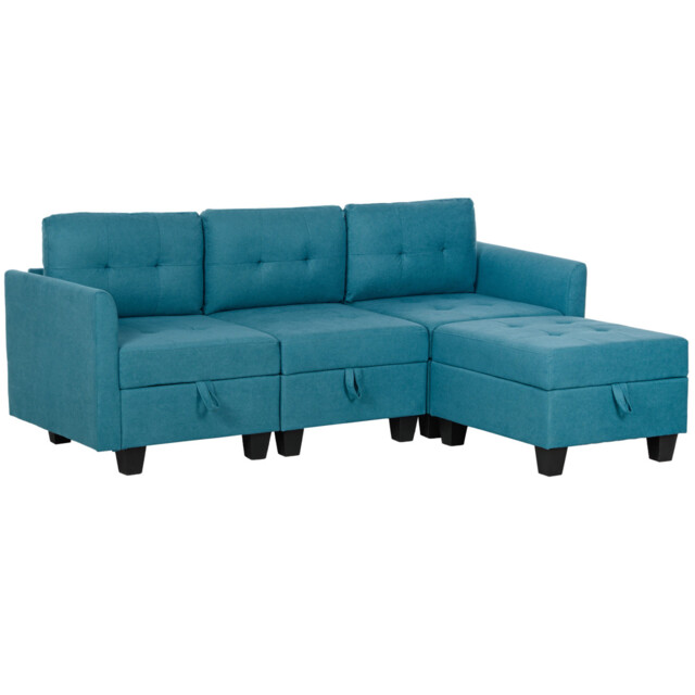 Modular L Shape Corner Sofa With Storage Sectional Couch Light Blue