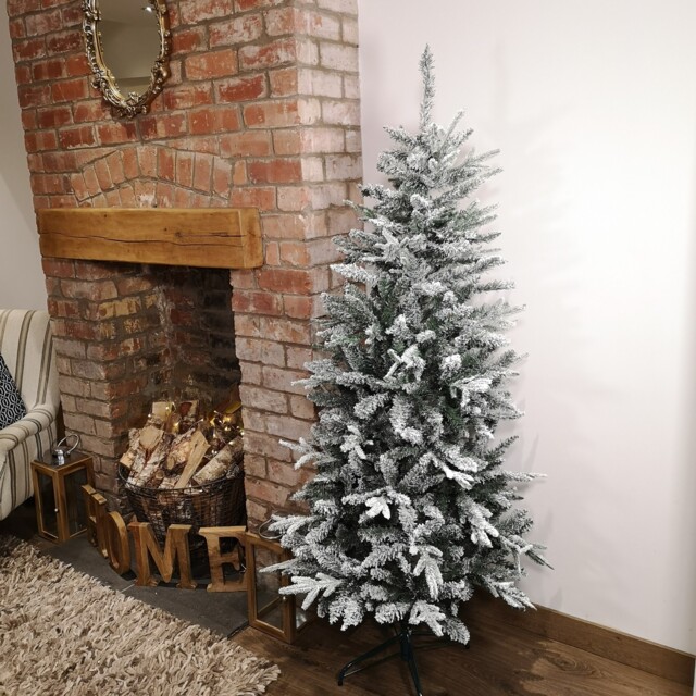 Premier 6ft Slim Festive Lapland Snow Flocked Green Christmas Tree