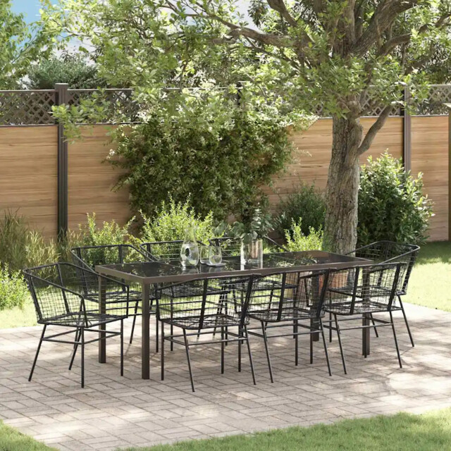 Garden Dining Set 9 Pcs Black Poly Rattan Vidaxl