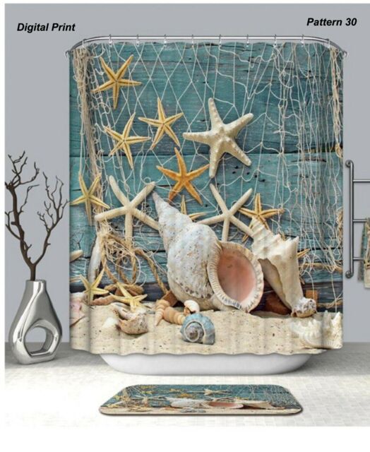 Shower Curtain 100% Polyester Fabric Modern Designer Washable + 12