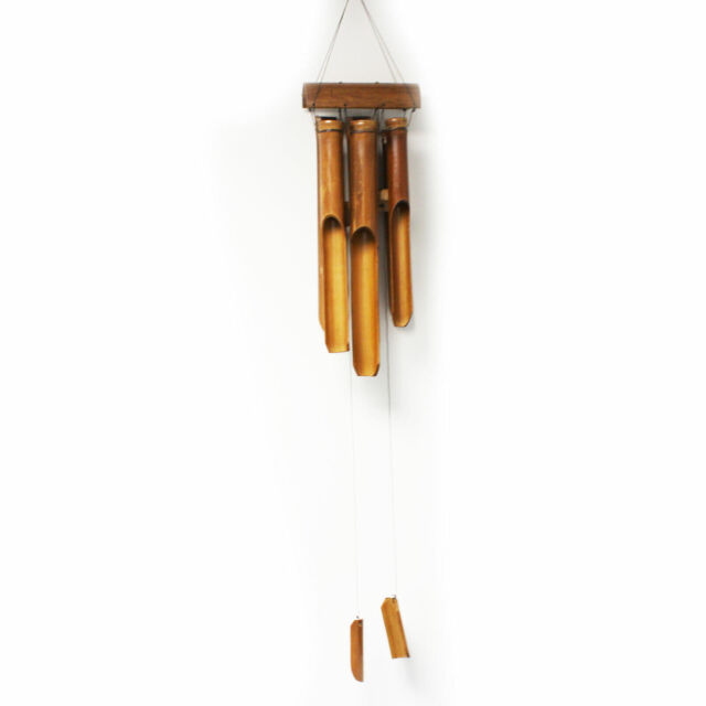 Medium 6 Tube Natural Bamboo Windchimes - Carved Wooden Wind Chimes