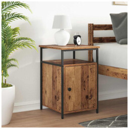 Bedside Table Old Wood 42x60cm Engineered Wood Steel Legs Hinge Door