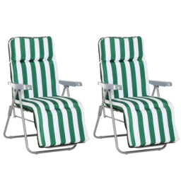 Set Of 2 Folding Sun Lounger Recliner Chairs Daybed Cushion Green