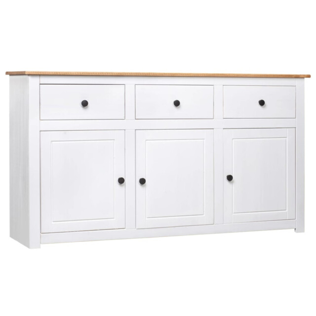 Sideboard White Rustic Solid Pinewood Large 135x40x80cm 3 Drawers 3