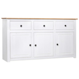 Sideboard White Rustic Solid Pinewood Large 135x40x80cm 3 Drawers 3