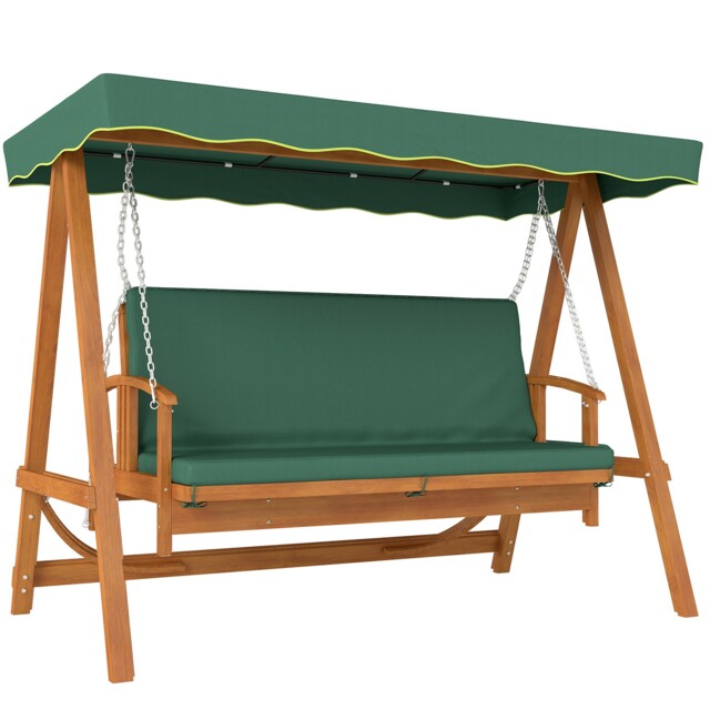 Outsunny 3 Seater Wooden Garden Swing Chair Seat Hammock Bench Lounger